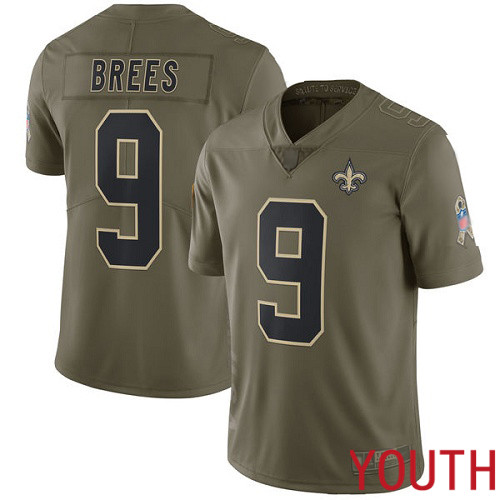 New Orleans Saints Limited Olive Youth Drew Brees Jersey NFL Football 9 2017 Salute to Service Jersey